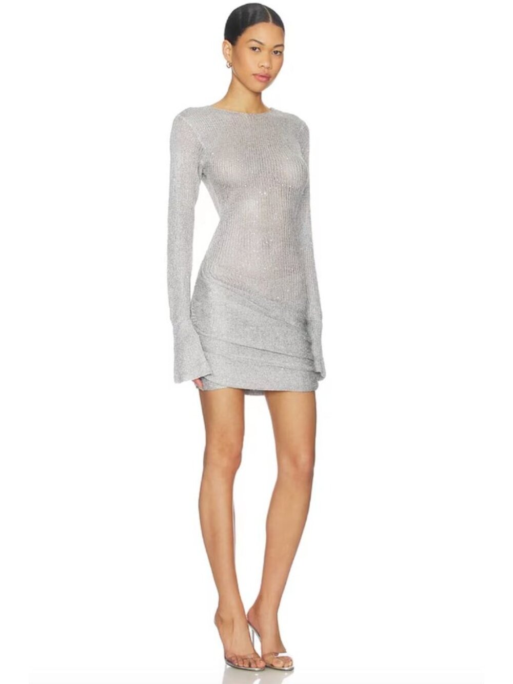 Bananhot Size XS/S Silver Glitter Sequin Jones Mini Dress Lurex Knit Holiday